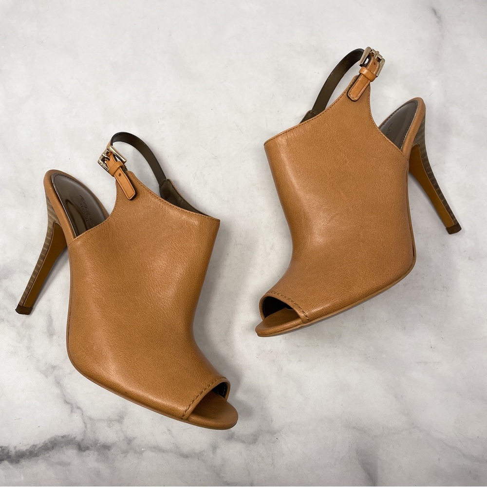 Coach Tan Leather Peep-Toe Slingback Booties